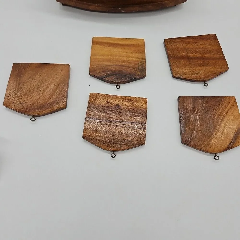 Vintage Handcarved Wooden Coaster Set of 10 Coasters In Box- Thailand